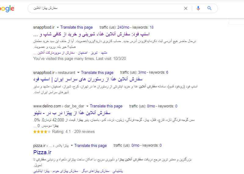 نتایج جستجوی گوگل برای کلیدواژه پیتزا